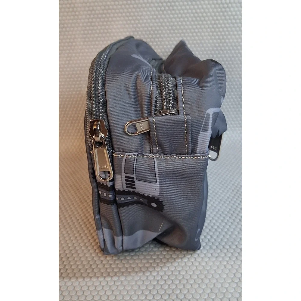 Kids Construction Vehicle Toiletry Bag Gray Excavator Crane Travel Pouch Zipper